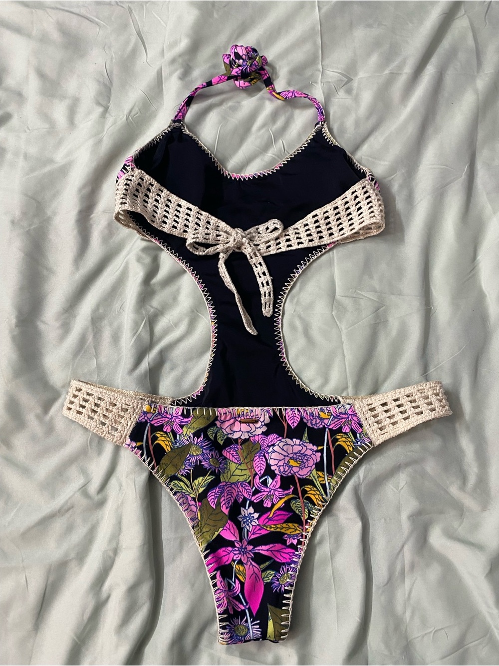 Victoria's Secret Tropical Floral Crochet Monokini Size Large Boho Festival - Picture 6 of 12